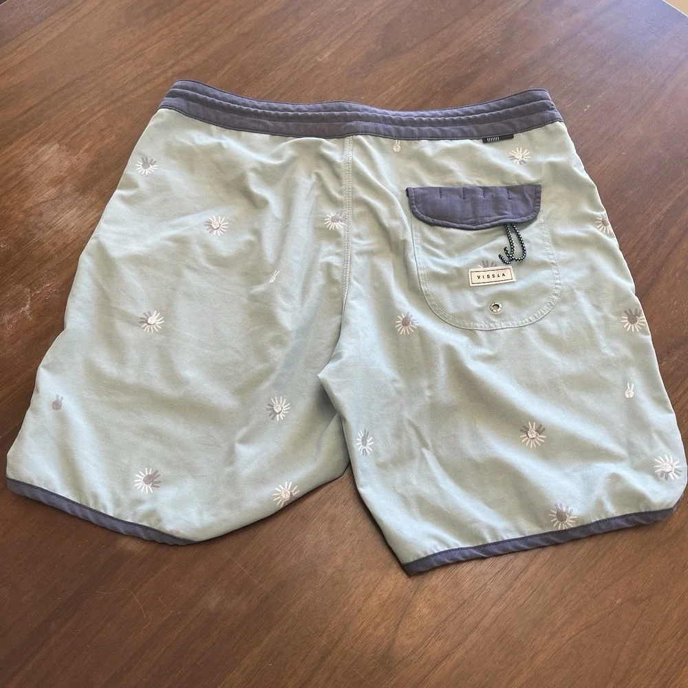 Vissla Board Shorts Mens 33 Seafoam Green Upcycle Coconut Drawstring Swim Trunks